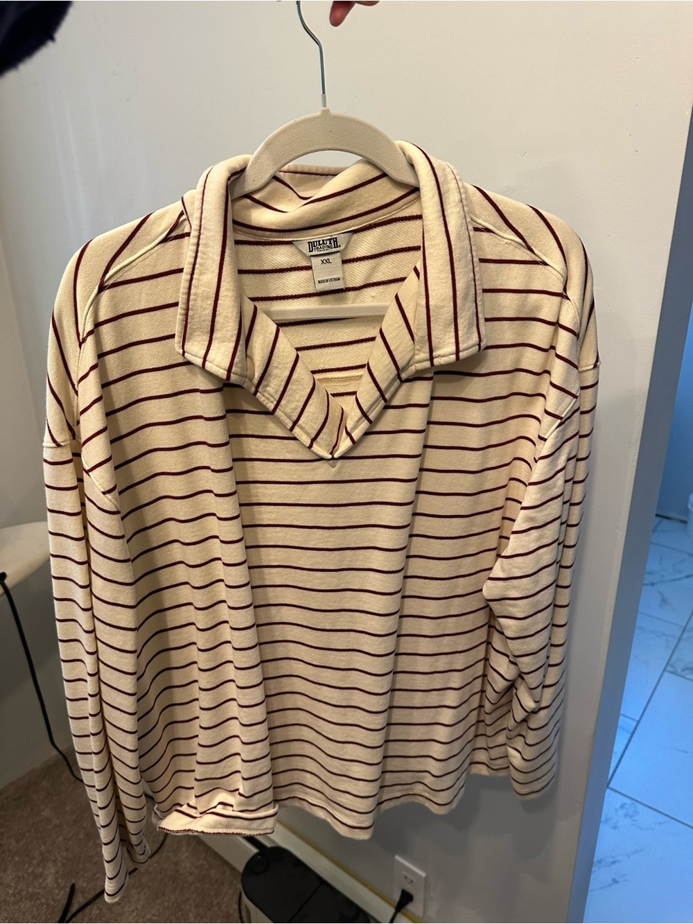 Cream & Burgundy Striped Long-Sleeve Shirt